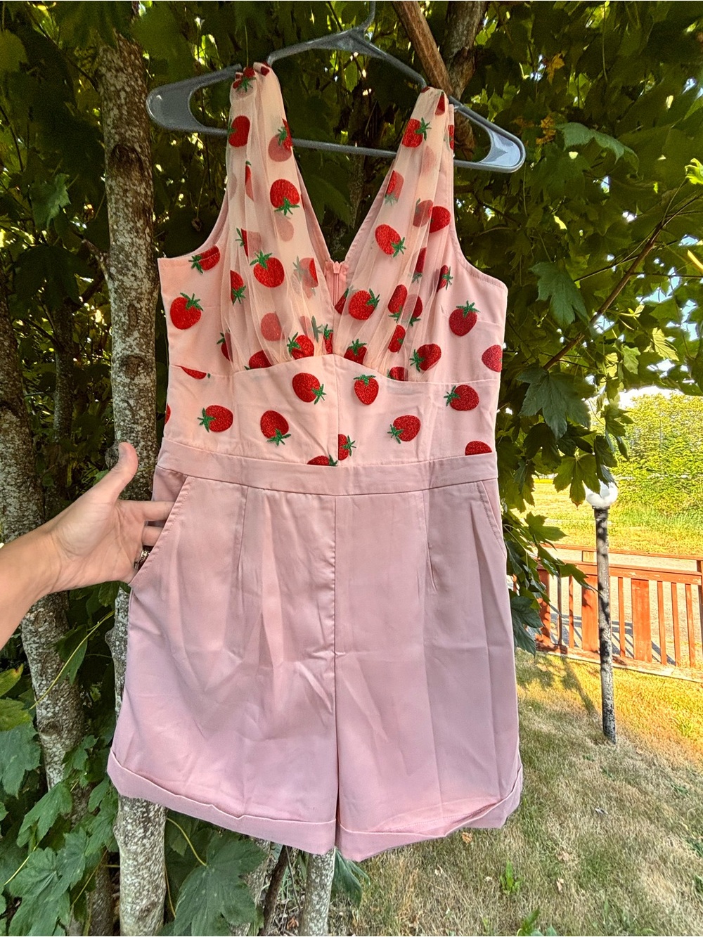 Retro Stage Strawberry Embroidered Mesh Top Romper. 1950’s Vibes. Fits Size 8